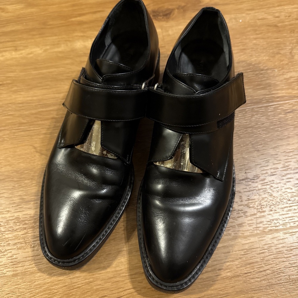 Vince Wren Woman's Black Leather Oxford Monk Strap Shoes 9M Made In Italy (read)